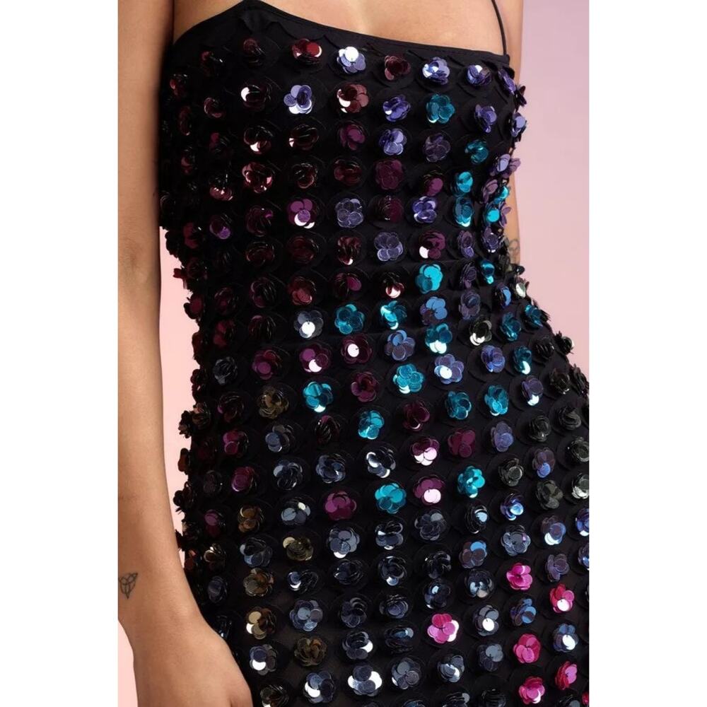 Cynthia Rowley Bella Sequin Appliqué Dress flower mini sheer stretch size 2 XS - Picture 3 of 12